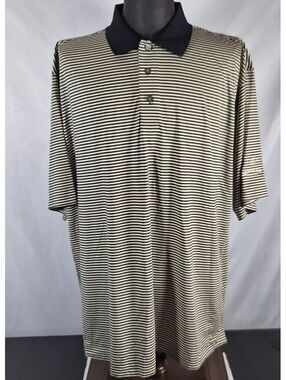 FootJoy XXL Black Cream Stripe Performance Golf Polo Bensalem Country Club